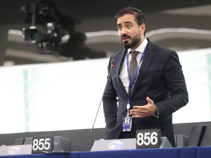 El líder de SALF, Alvise Pérez, durante una intervención ante el pleno de la Eurocámara en Estrasburgo