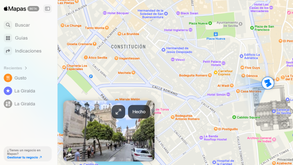 Apple Maps mostrando la Catedral de Sevilla