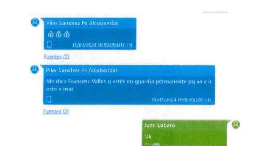 Instrucciones de Vallés a Lobato a través de Pilar Sánchez Acera./