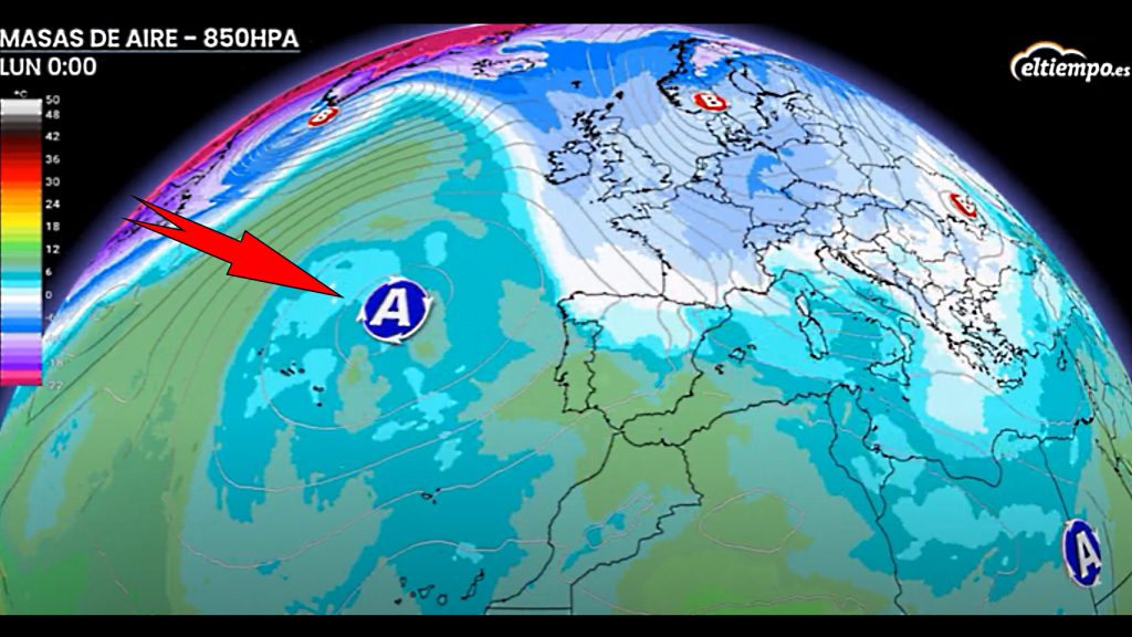 El anticiclón empuja las masas de aire frío sobre la Península. ElTiempo.es