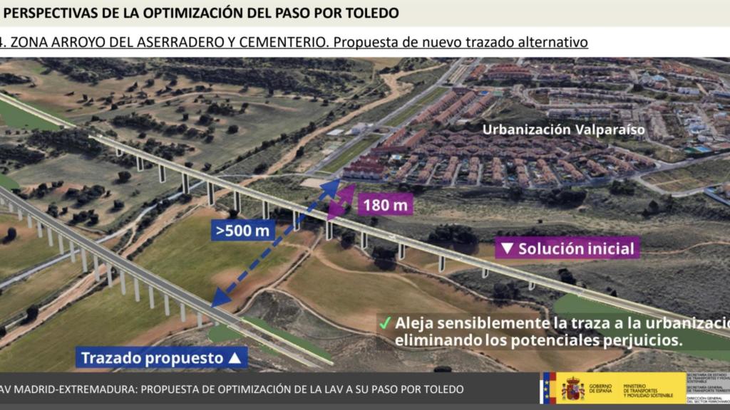 El nuevo trazado aleja las vías del barrio de Valparaíso. Las cas se encuentran ahora a más de quinientos metros de la plataforma por la que circularán los trenes de alta velocidad.