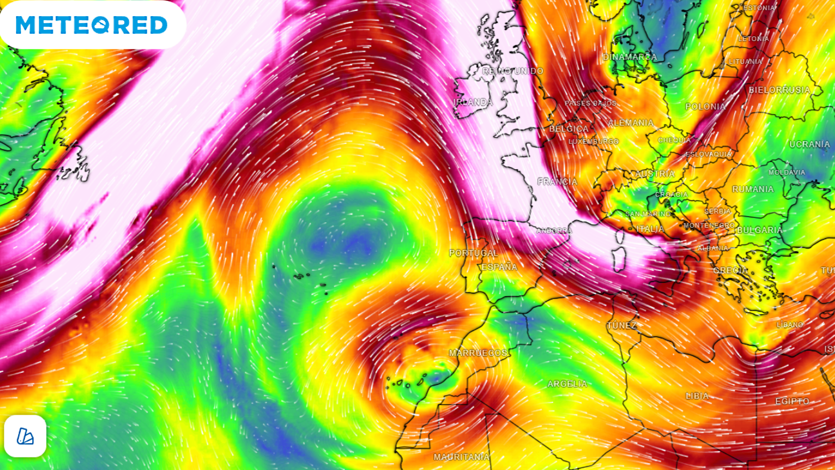 La Península y Baleares quedarán bajo un ramal descendente del chorro polar, con vientos intensos del norte y noroeste en superficie. Meteored.