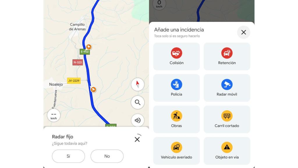 Radares de velocidad fijos en Google Maps y avisos de policía y radares móviles