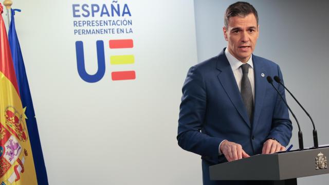 Pedro Sánchez en la rueda de prensa posterior al Consejo Europeo en Bruselas este jueves.