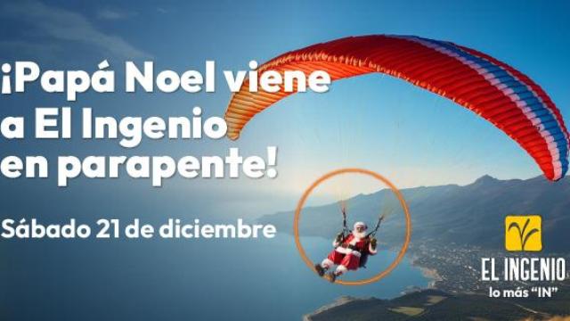 La imagen del anuncio de la llegada de Papá Noel en parapente.