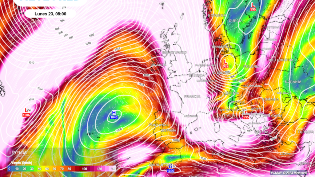 La Península y Baleares quedarán bajo un ramal descendente del chorro polar, con vientos intensos del norte y noroeste en superficie.