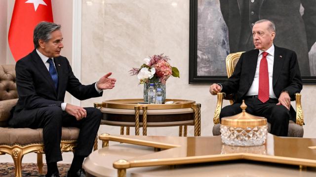 Antony Blinken y Tayyip Erdogan, durante una reunión en Ankara el pasado día 12.