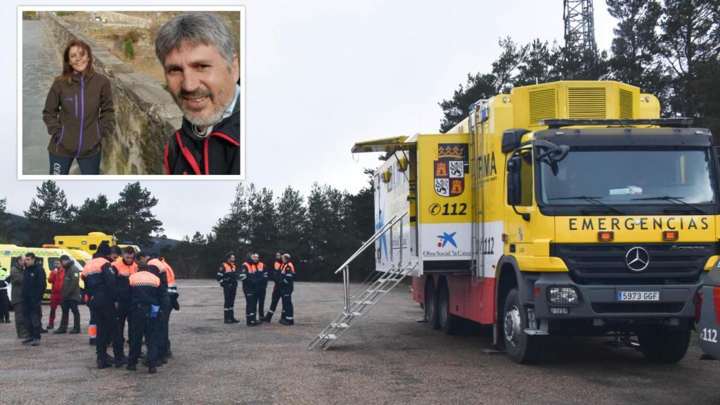 Merche junto a José Antonio, desaparecido en la Sierra de Béjar, y el dispositivo de búsqueda