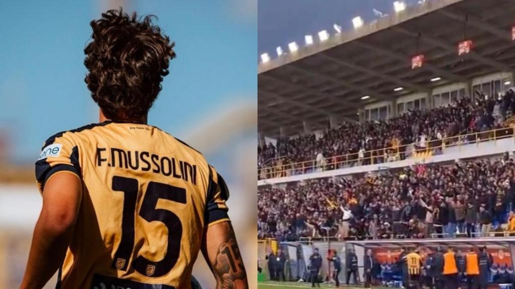 Floriani Mussolini y la celebración de la afición de la Juve Stabia.