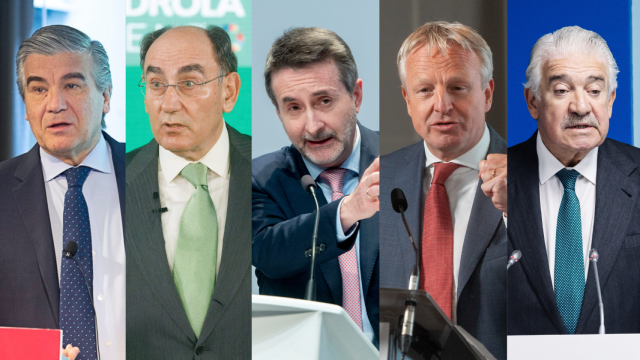 De dcha. a izq.: Francisco Reynés (Naturgy), Ignacio Galán (Iberdrola), Josu Jon Imaz (Repsol),  Maarten Wetselaar (Moeve) y José Bogas (Endesa).