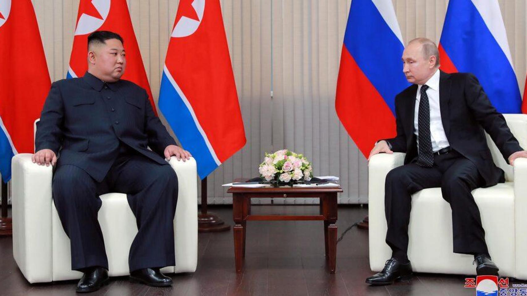 El presidente norcoreano Kim Jong-un y su homólogo ruso, Vladimir Putin.