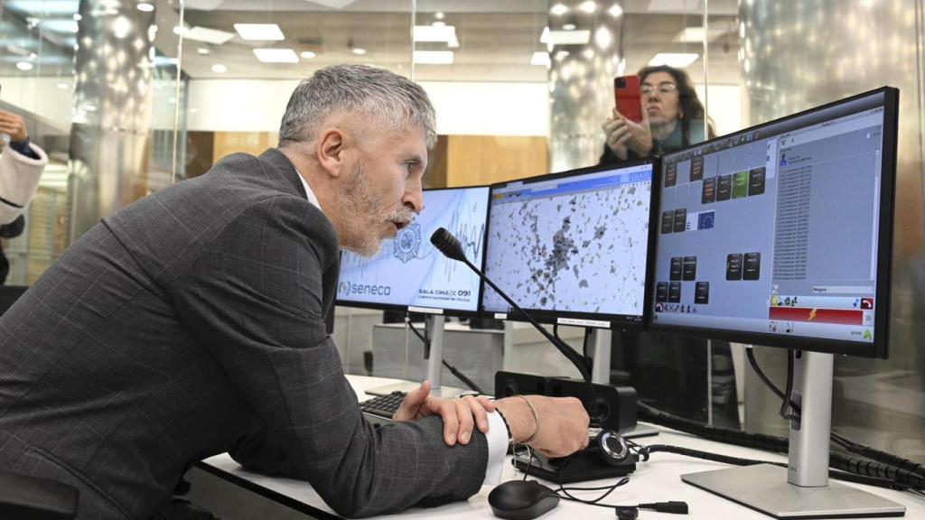 Fernando Grande-Marlaska, este martes en la Jefatura Superior de la Policía Nacional en Madrid.