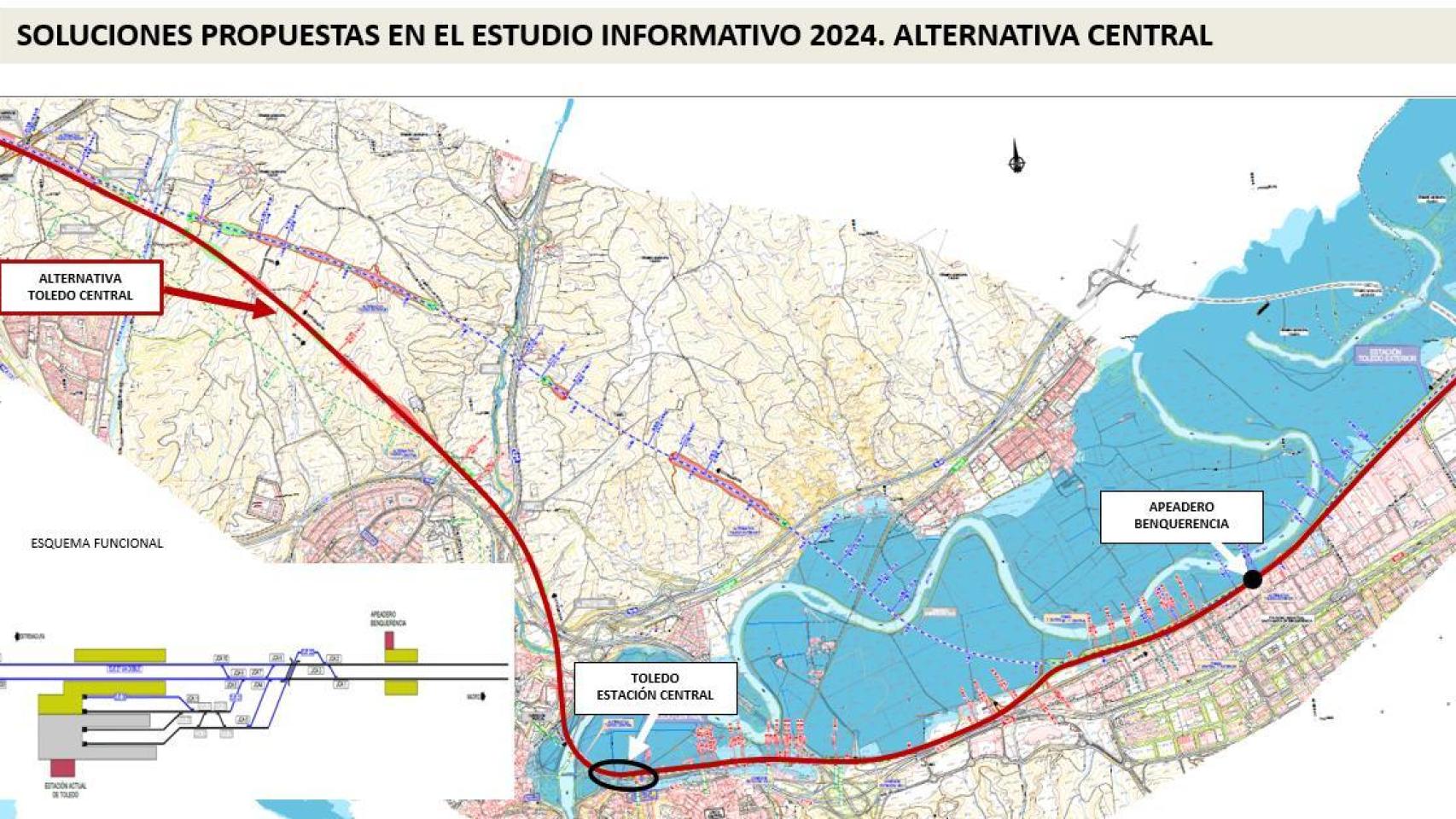 Propuesta provisional del trazado del AVE Madrid-Extremadura a su paso por Toledo.