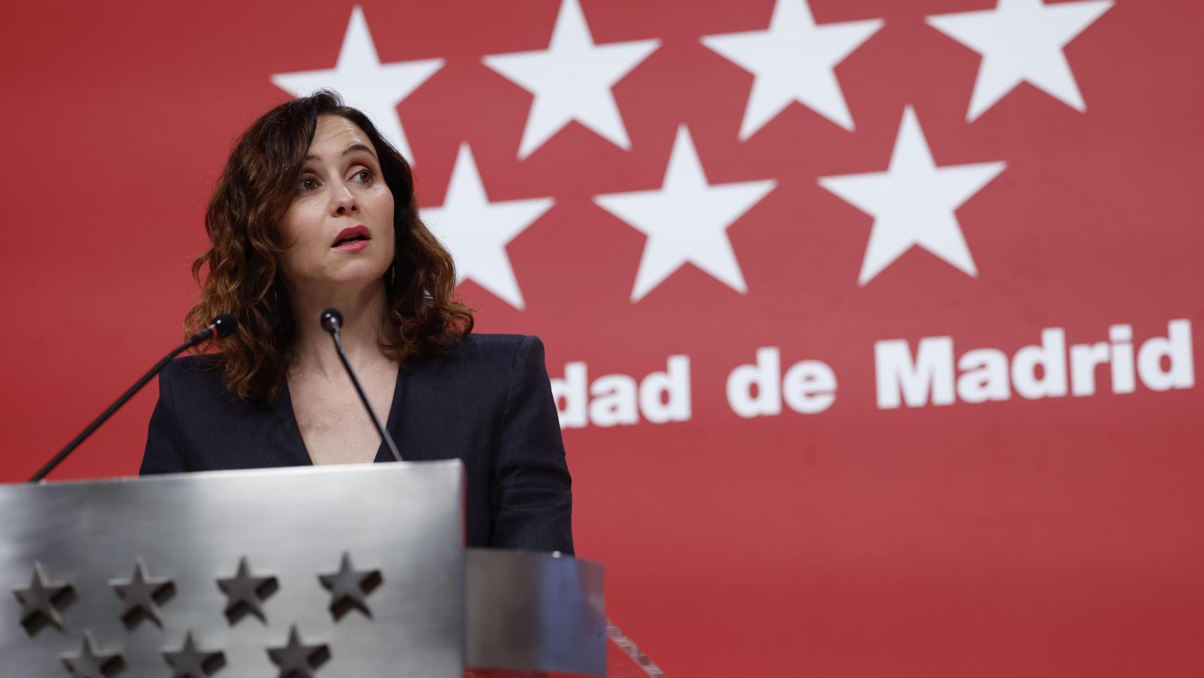 La presidenta de la Comunidad de Madrid, Isabel Díaz Ayuso, en la rueda de prensa de este jueves.