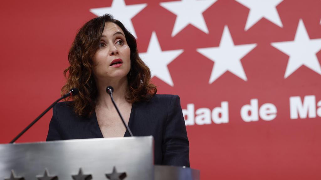 La presidenta de la Comunidad de Madrid, Isabel Díaz Ayuso, en la rueda de prensa de este jueves.