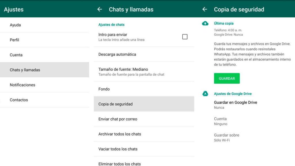 Interfaz de la copia de seguridad de WhatsApp en un smartphone