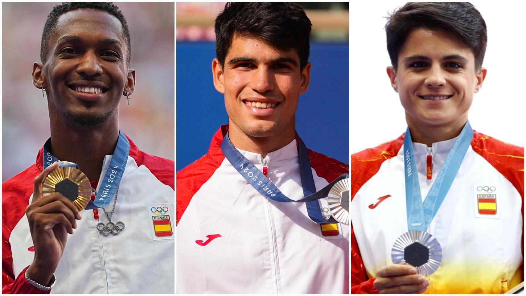 Jordan Díaz, Carlos Alcaraz y María Pérez, con sus medallas en los JJOO de París 2024