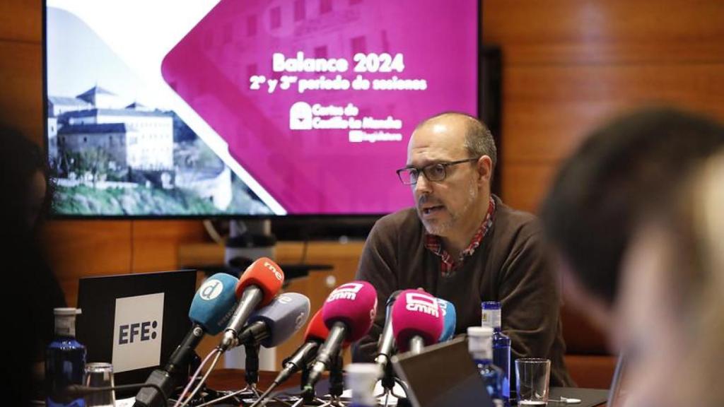 Pablo Bellido, presidente de las Cortes de Castilla-La Mancha, este jueves en rueda de prensa.