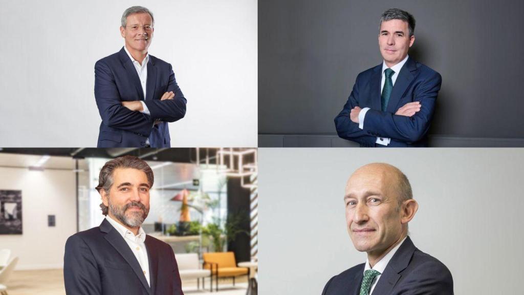 De izquierda a derecha, Jaime Ramírez (Fluidra), Gastón Bottazzini (El Corte Inglés) y abajo Igancio Juliá (Santander) y Salvador Urquía (Serveo).