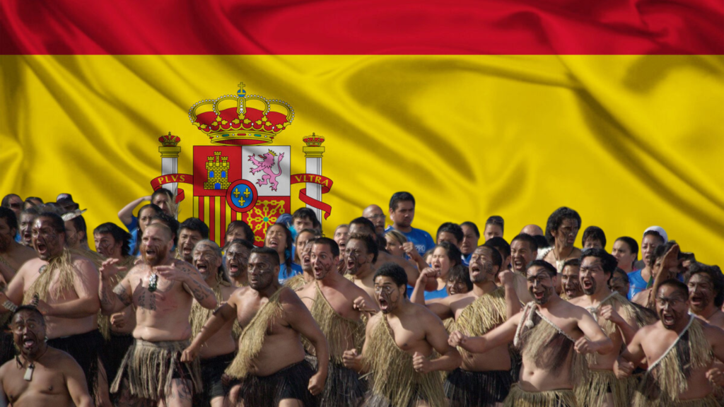 Maorís practicando el baile ritual “Haka”.