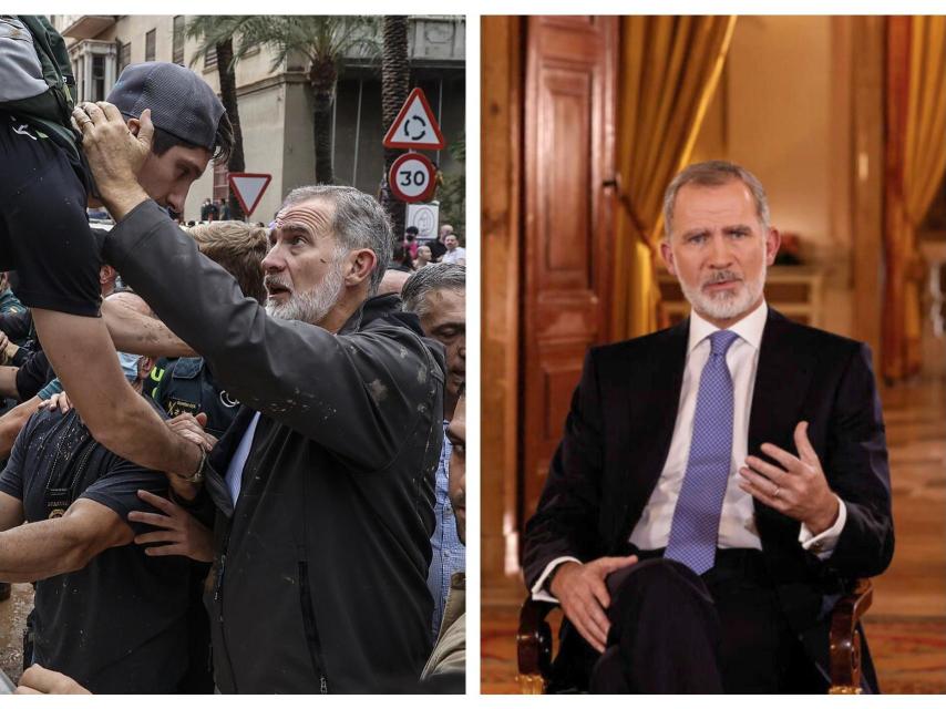 Collage con las imágenes del Rey durante su visita a Chiva el pasado noviembre y durante su Mensaje de Navidad del pasado martes.