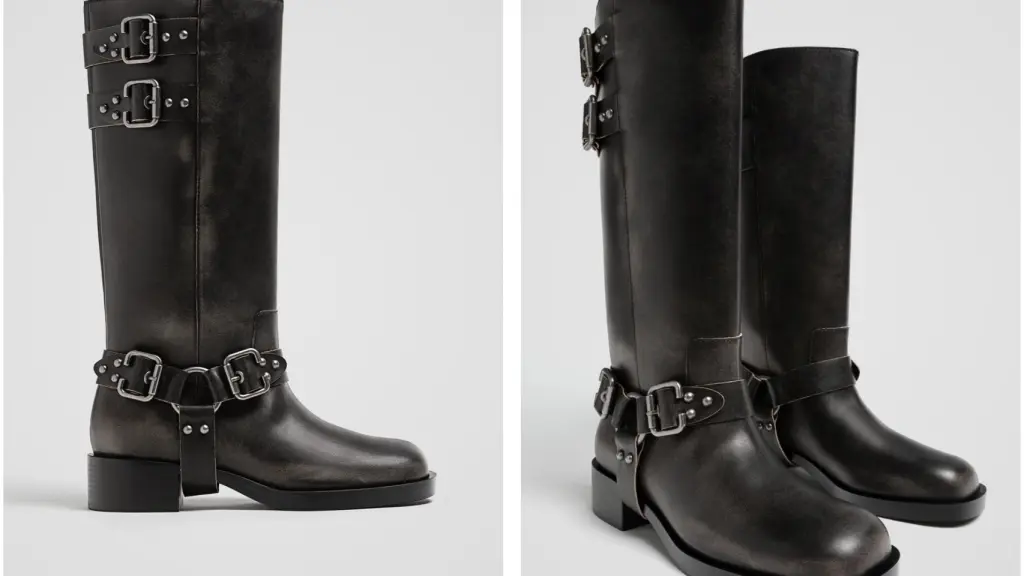 Botas planas biker desgastadas.