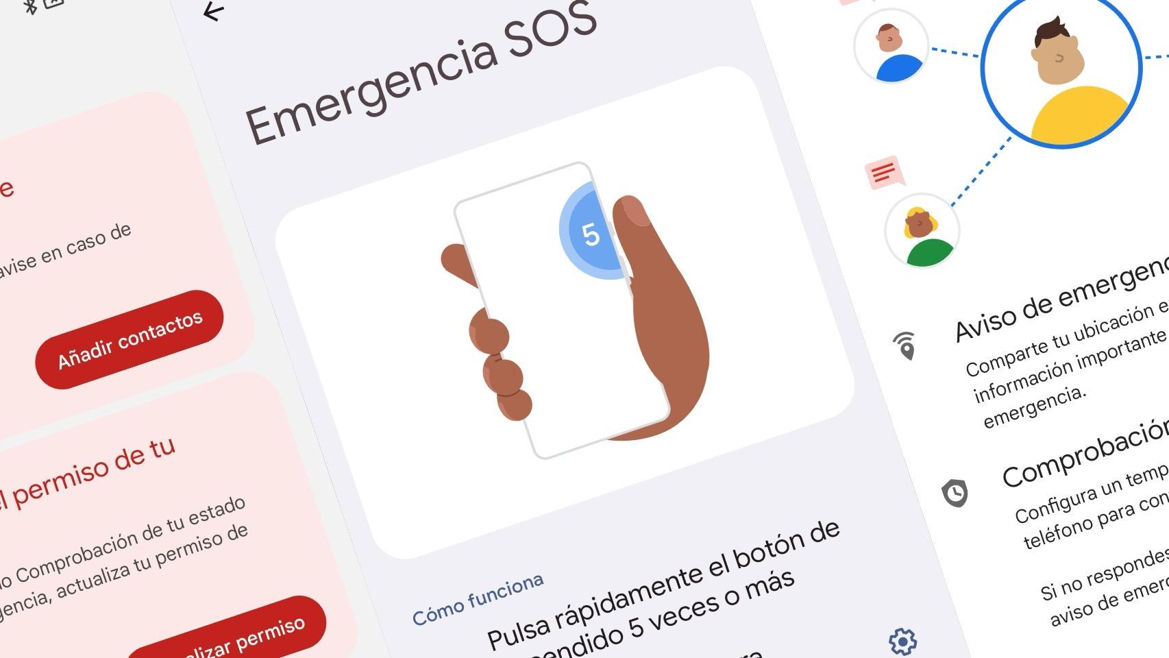 Interfaz de la app Emergencias de Google