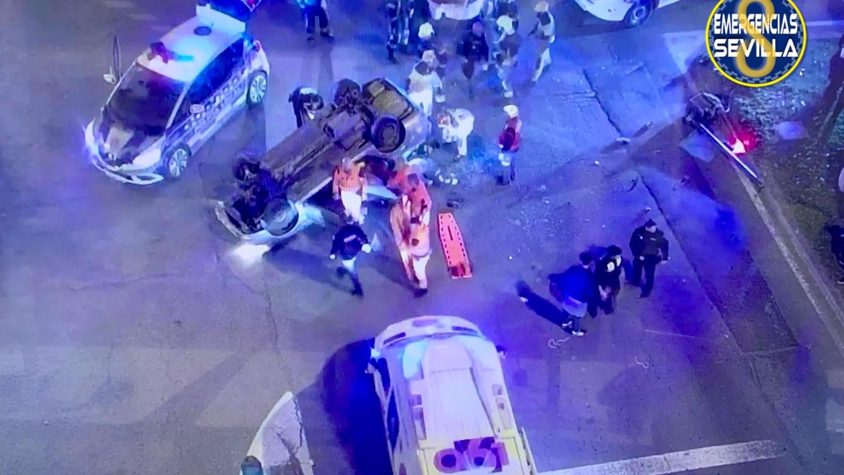 Uno de los coches siniestrados en la madrugada del último domingo del año en Sevilla.