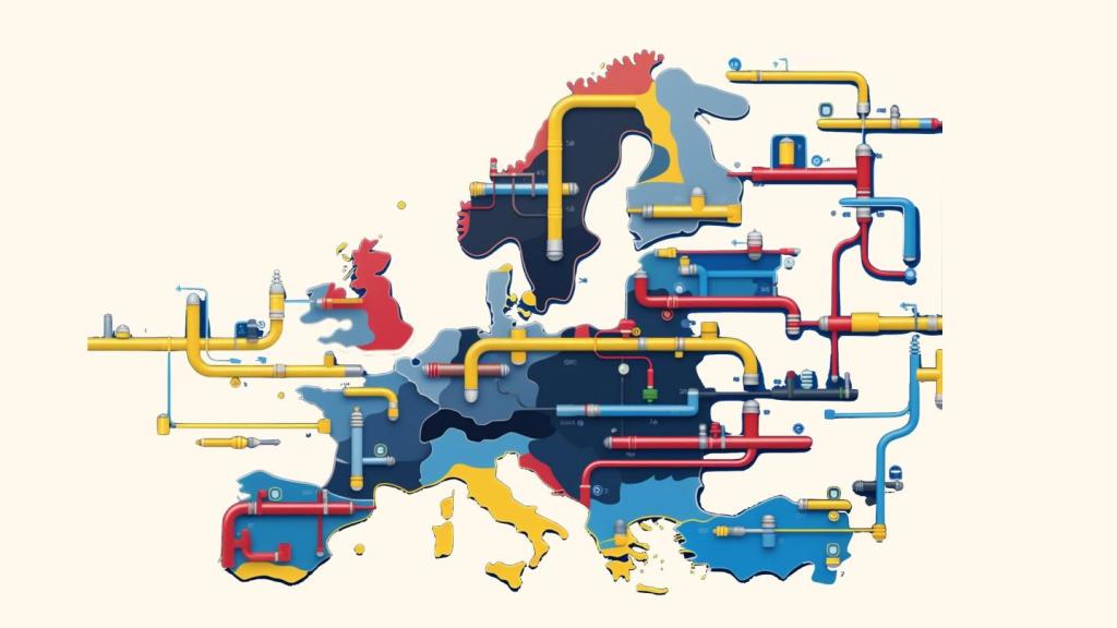 Mapa de Europa con los gasoductos más importantes por países.