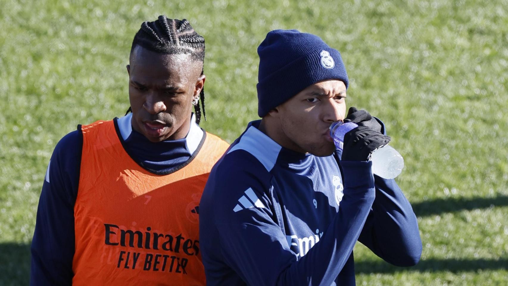 Vinicius y Mbappé, en un entrenamiento del Real Madrid