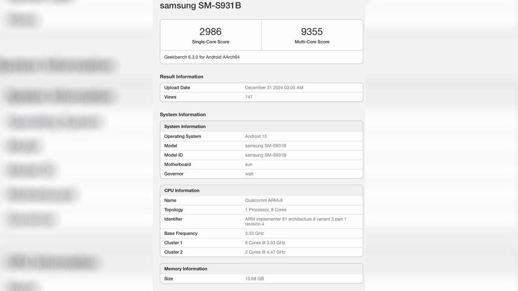 Los resultados del Galaxy S25 Ultra en Geekbench