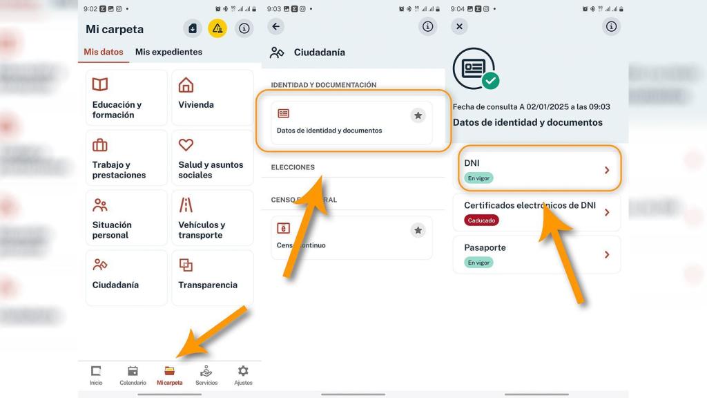 Los pasos a seguir para acceder a los datos del DNI en Mi Carpeta Ciudadana