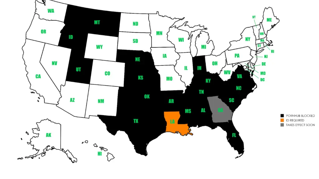 Mapa del 'apagón porno' en Estados Unidos