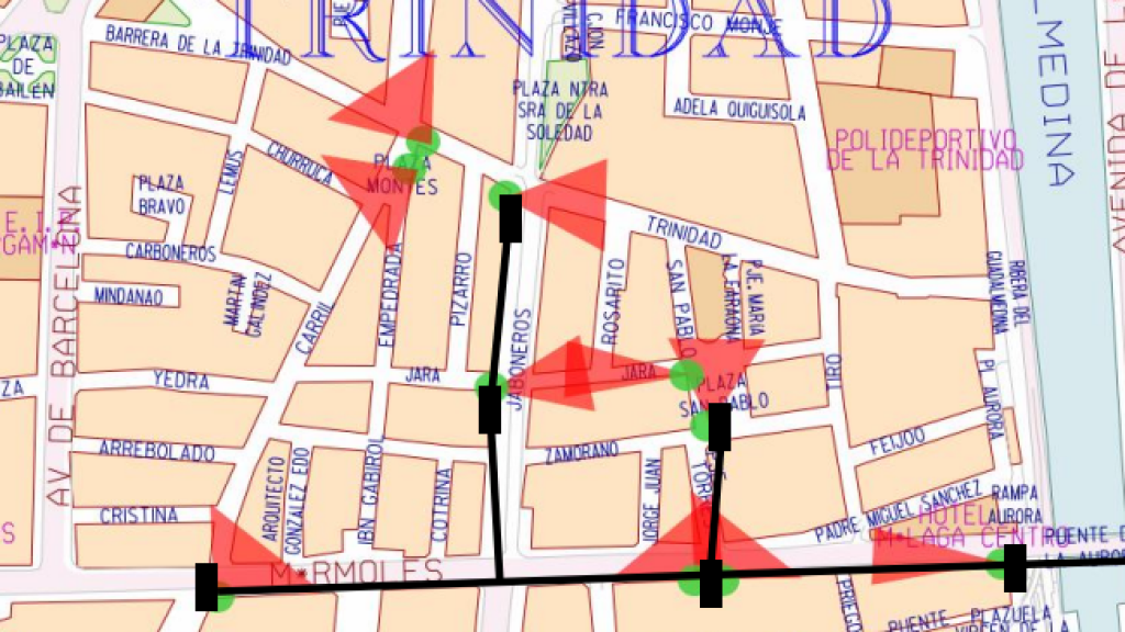 Mapa con los puntos de videovigilancia en La Trinidad.