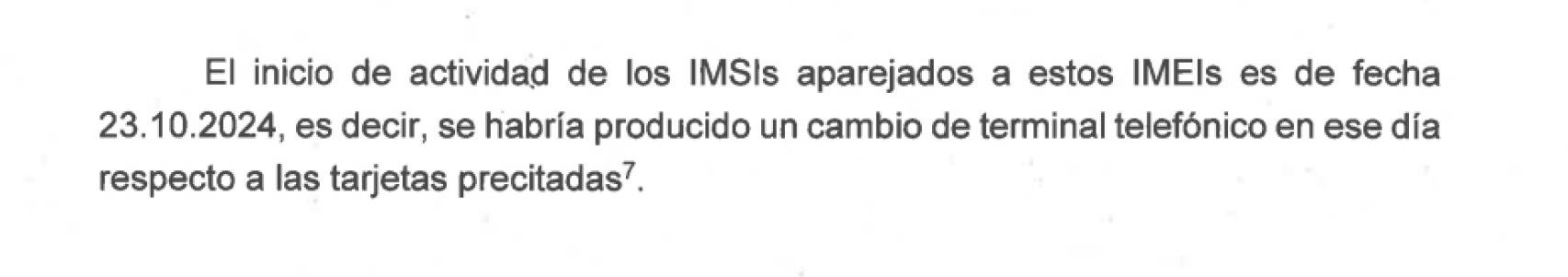 Fragmento del informe de la Guardia Civil sobre el cambio de móvil.