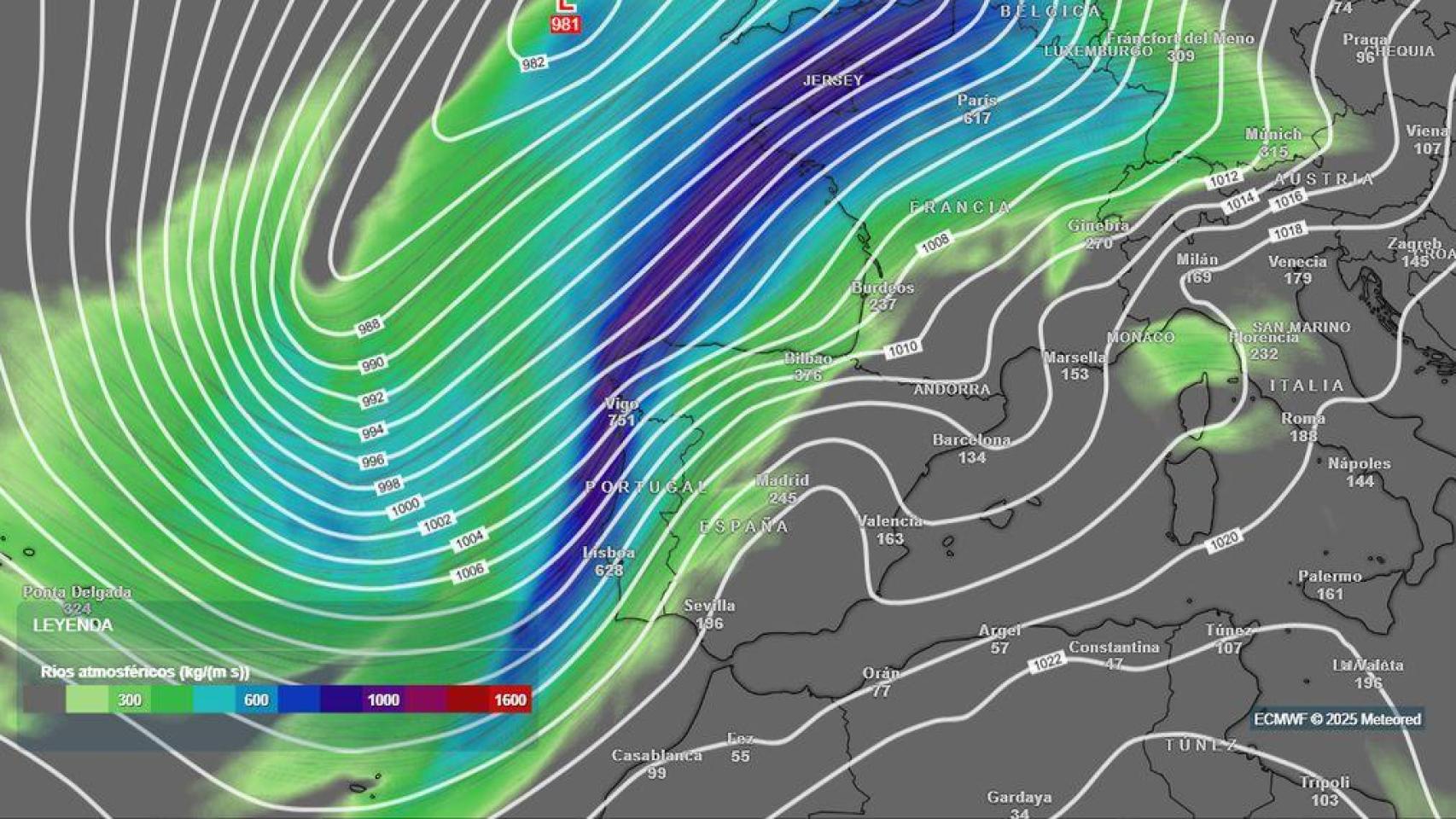 Llega un gran río atmosférico a España este fin de semana: fuertes lluvias, nevadas y viento en estas zonas