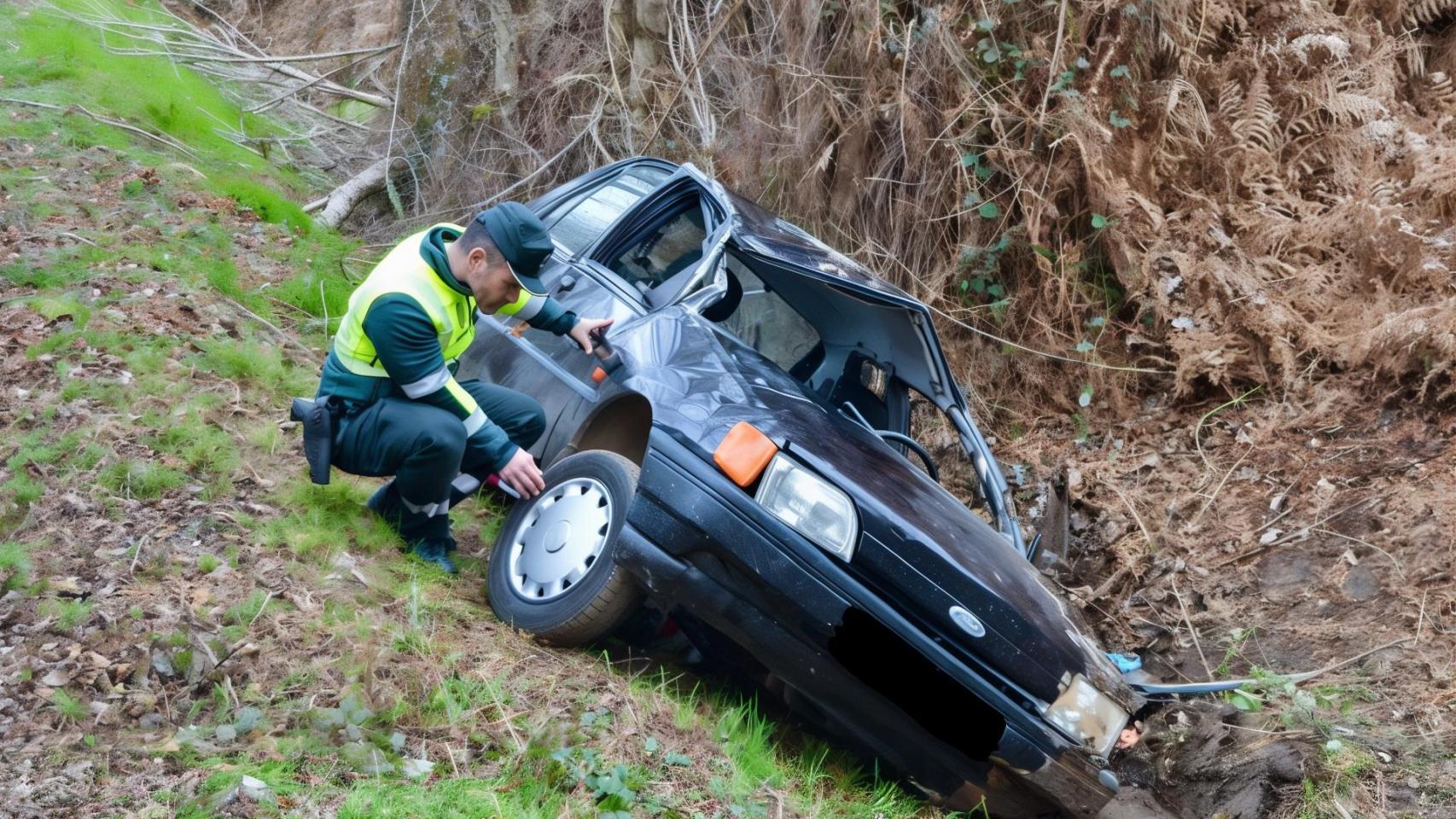 Vehículo siniestrado en Laza, Ourense.