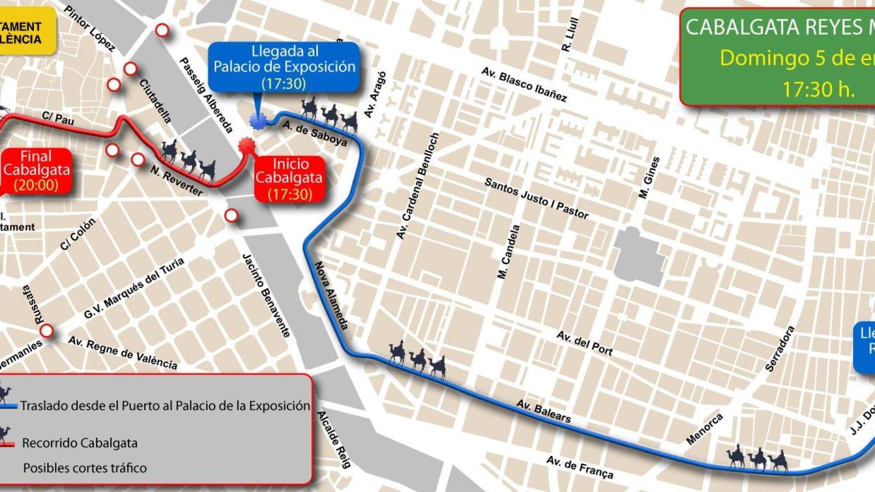 Recorrido de la Cabalgata de los Reyes Magos de 2025 en Valencia. EE