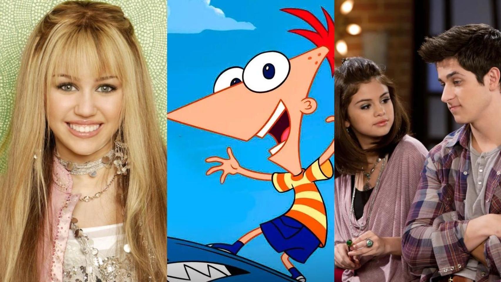 Collage con imágenes de 'Hannah Montana', 'Phineas y Ferb' y 'Los magos de Waverly Place'.