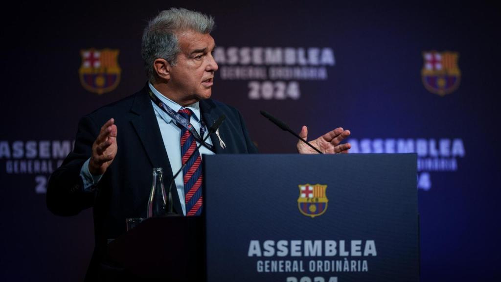 Laporta durante la última asamblea ordinaria del Barça.