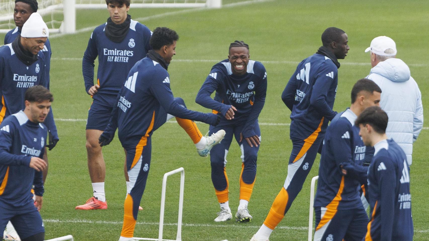 Los jugadores del Real Madrid, durante el último entrenamiento antes del partido de Copa del Rey.