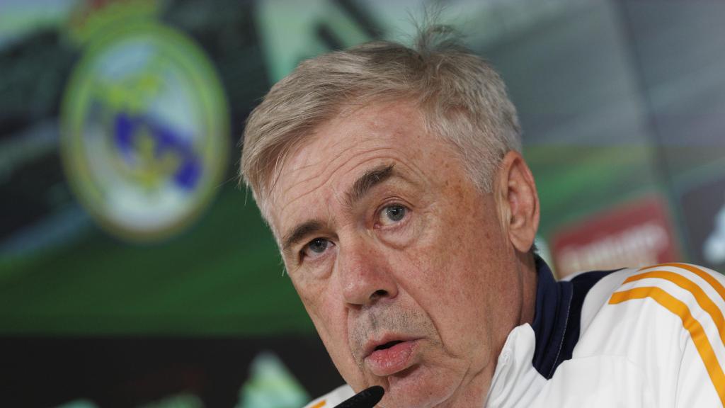 Ancelotti, durante la rueda de prensa previa al partido de Copa del Rey contra la Deportiva Minera.