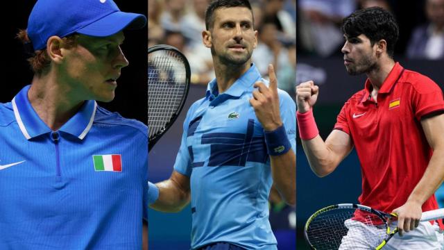 Jannik Sinner, Novak Djokovic y Carlos Alcaraz la temporada pasada.