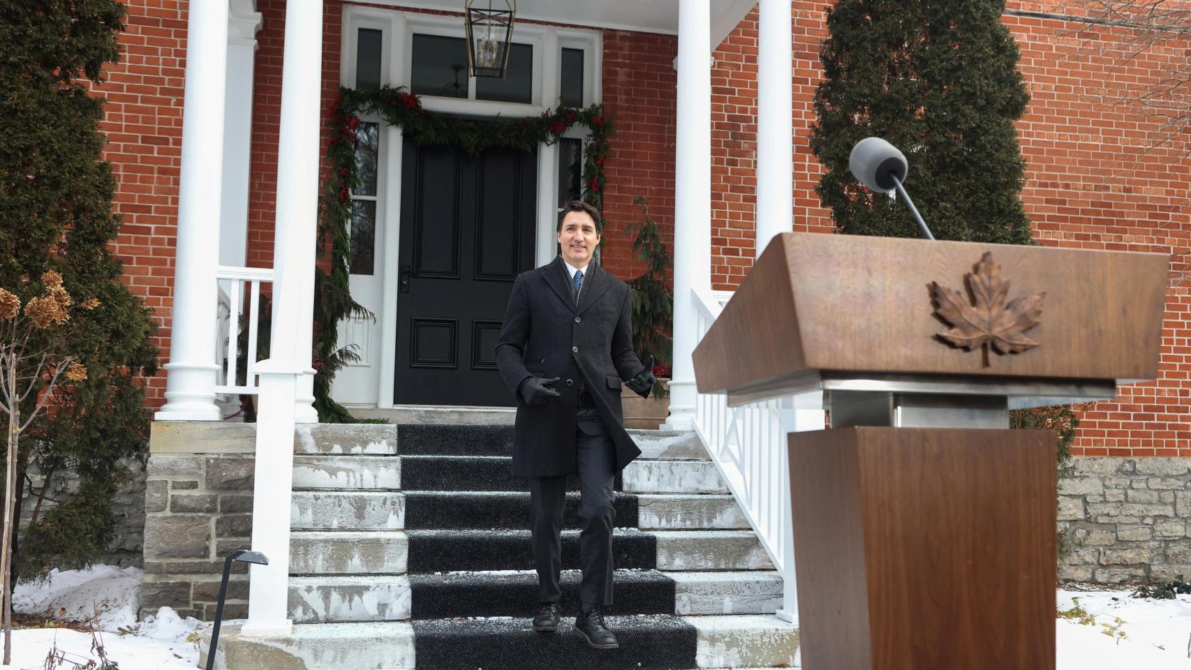 Justin Trudeau, este lunes antes de comparecer para anunciar su dimisión.