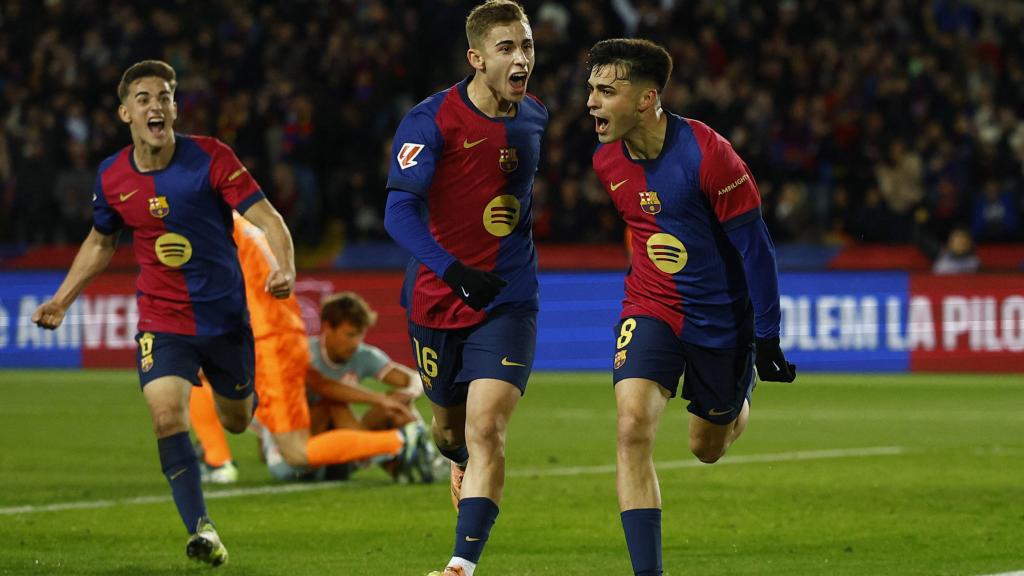 Pedri celebra el gol marcado ante el Atlético de Madrid.