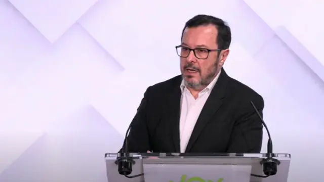 El portavoz nacional de Vox, José Antonio Fúster, este lunes en la sede del partido.