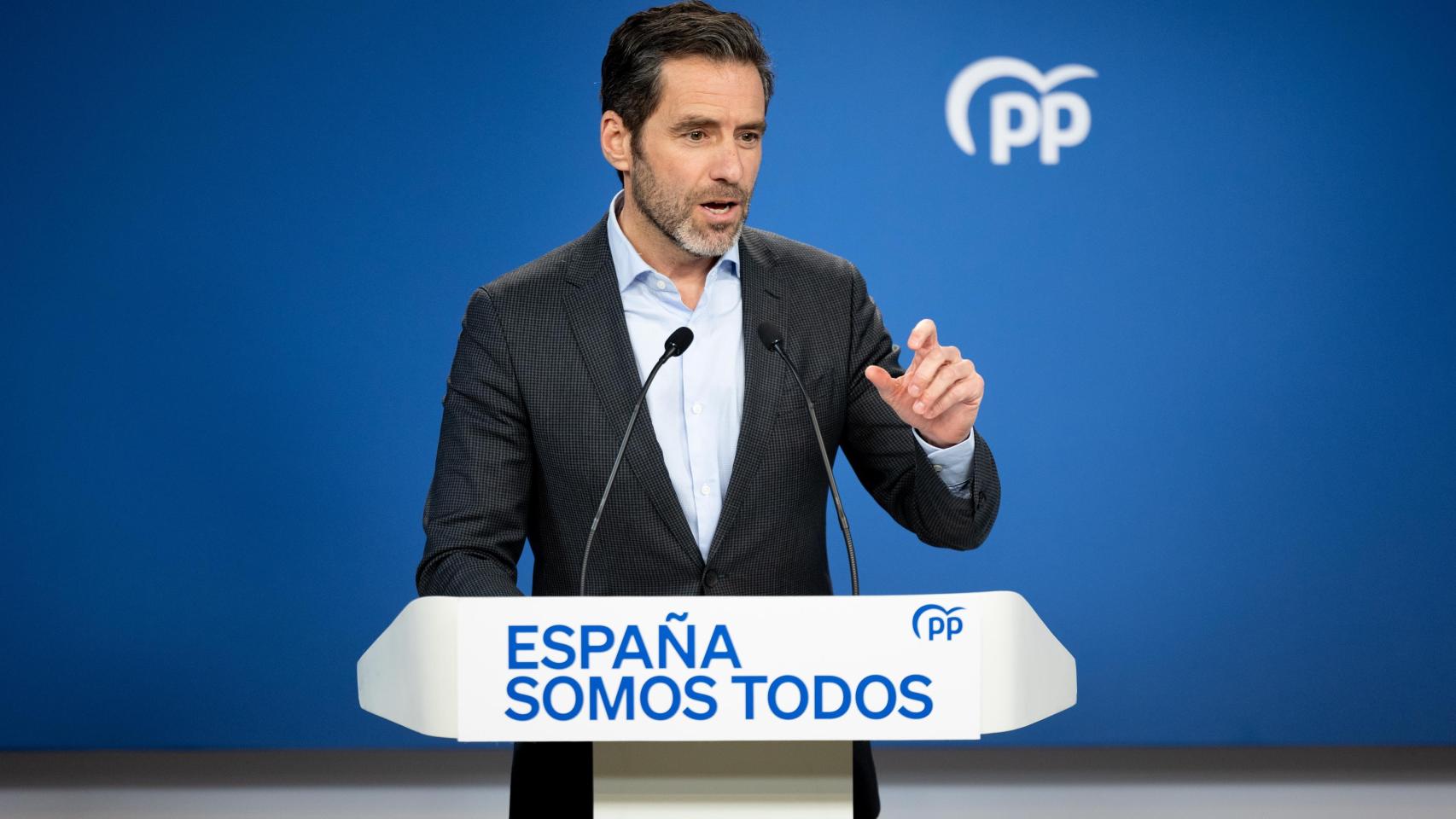 El vicesecretario de Cultura y portavoz del PP, Borja Sémper, durante una rueda de prensa este martes en la sede del partido.