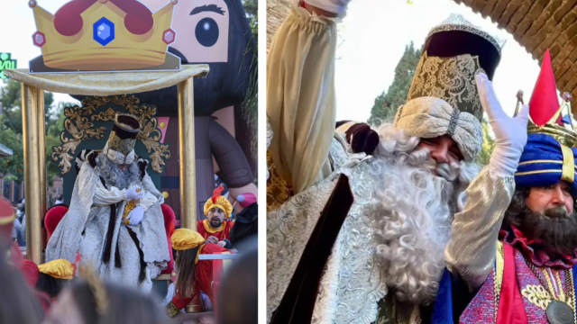 El traje de Melchor en 2024, de Jesús Segado (d) se usó en la cabalgata de Puerto de la Torre (i). este año (i