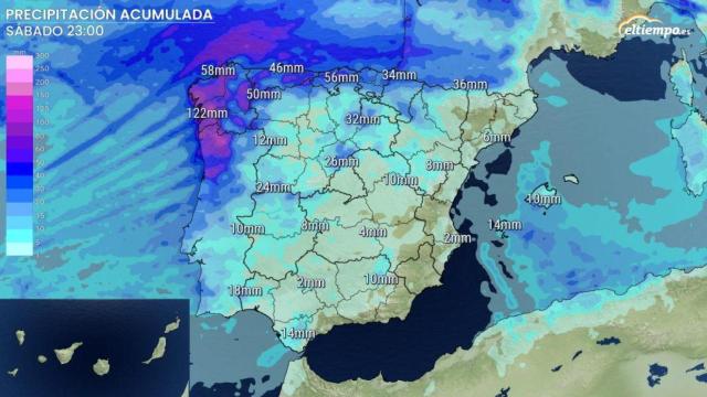 Acumulados previstos de lluvias hasta el sábado en España