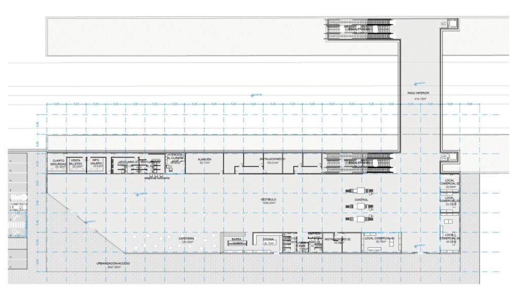 Distribución interior de la terminal de viajeros de la nueva estación del polígono industrial
